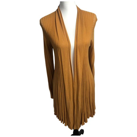 Dreamers Long Line Rayon Cotton Open Front‎ Flowy Gold Cardigan Size S - Picture 1 of 6